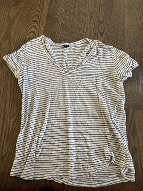 Striped V-Neck Women’s Tee in White and Navy